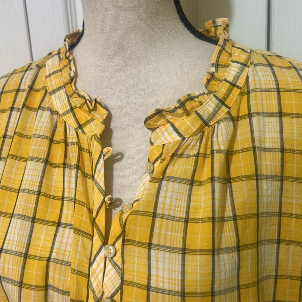 Talbots RUFFLE TRIM POPOVER - CHANDELIER PLAID - Picture 2 of 6